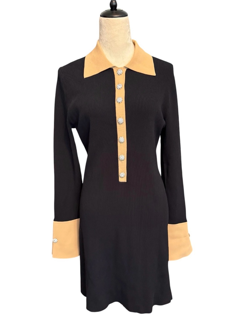 NWOT - Ribbed polo sweater-dress with jewel buttons - Picture 2 of 5